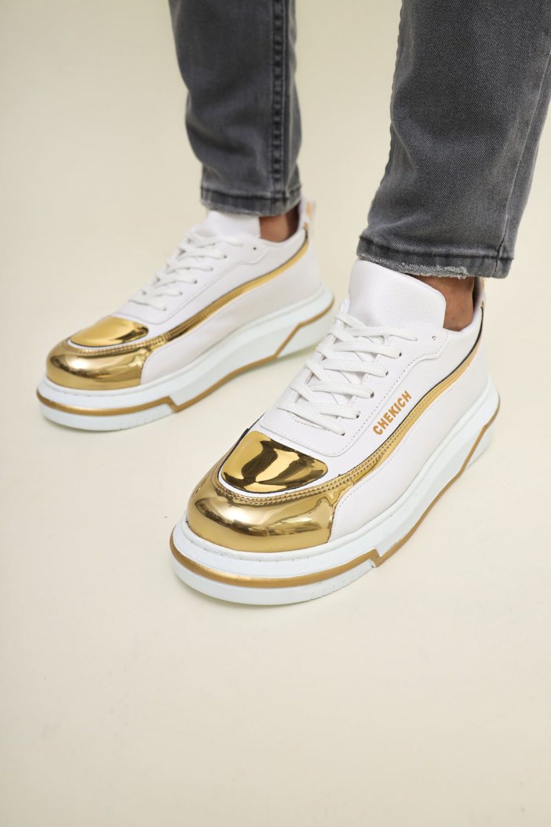 Chekich CH241 Men's Sneakers, Fashion Shoes, White/Gold - Image 2