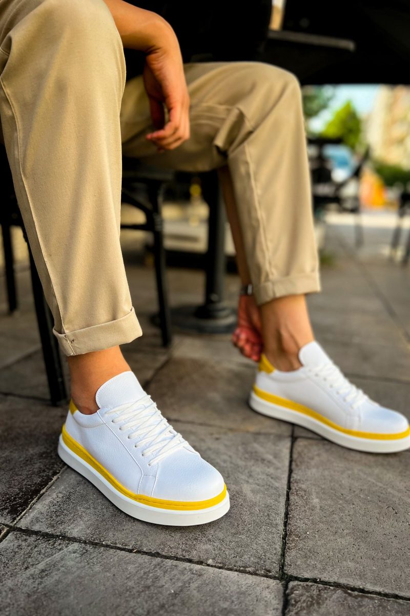 Chekich CH979 Men's Sneakers, Fashion Shoes, White/Yellow - Image 3