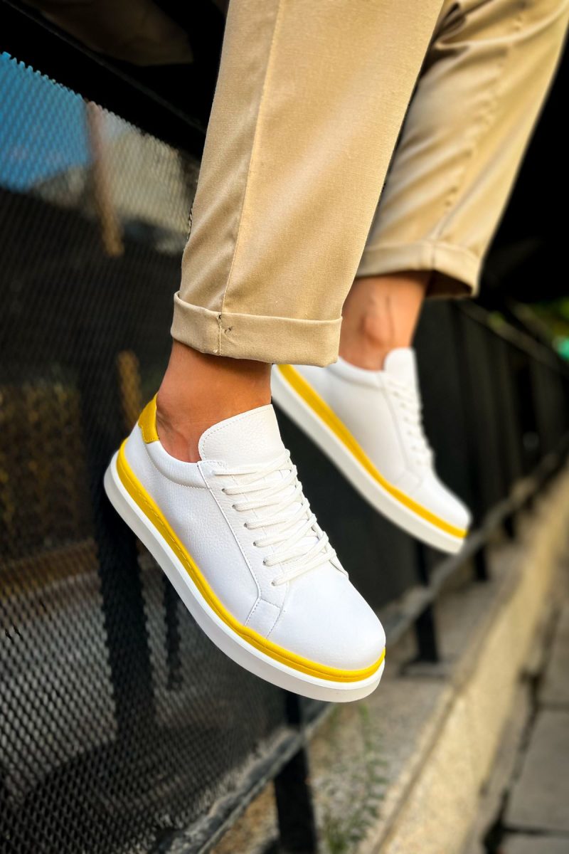 Chekich CH979 Men's Sneakers, Fashion Shoes, White/Yellow