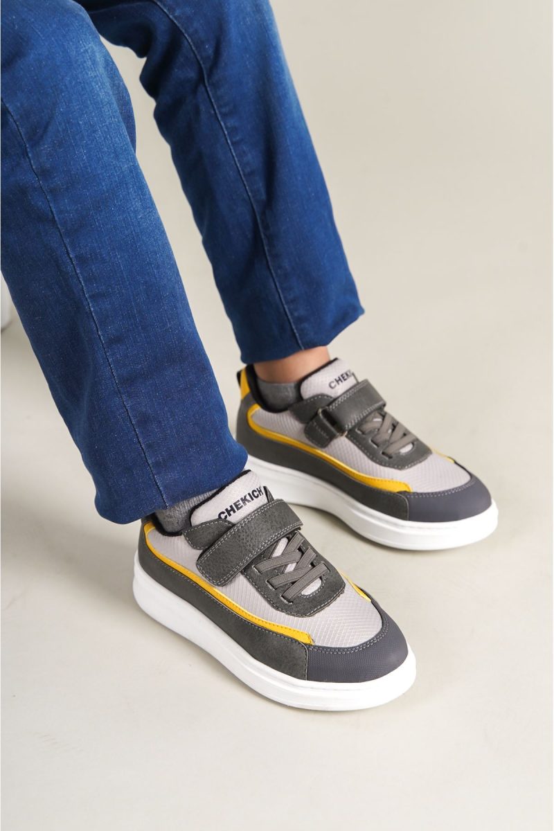 Chekich CHKDS  Sneakers, Fashion Shoes, Grey White Yellow - Image 2