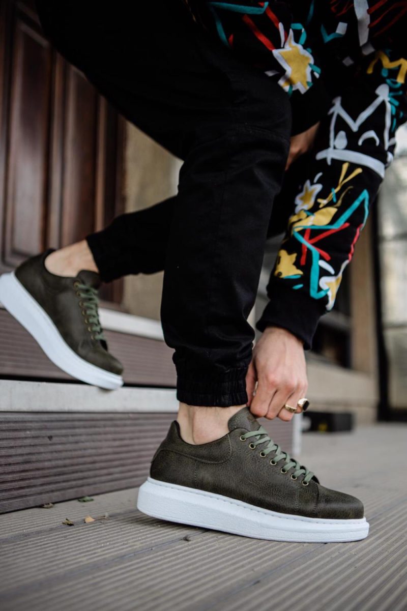 Solaress 044 Mens Sneakers, Leather Daily Shoes Green - Image 6