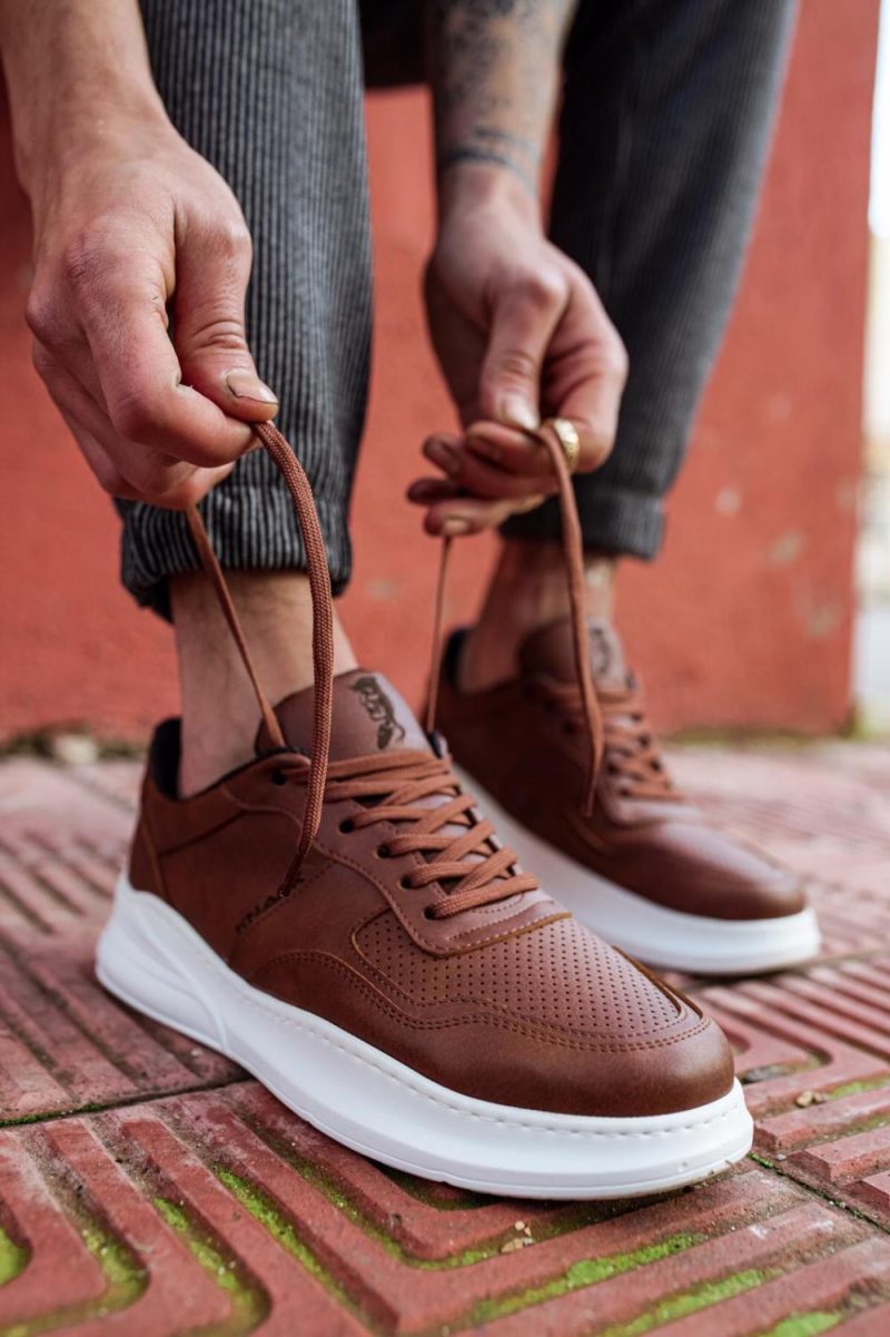 Solaress 707 Mens Sneakers, Leather Daily Shoes Brown - Image 6
