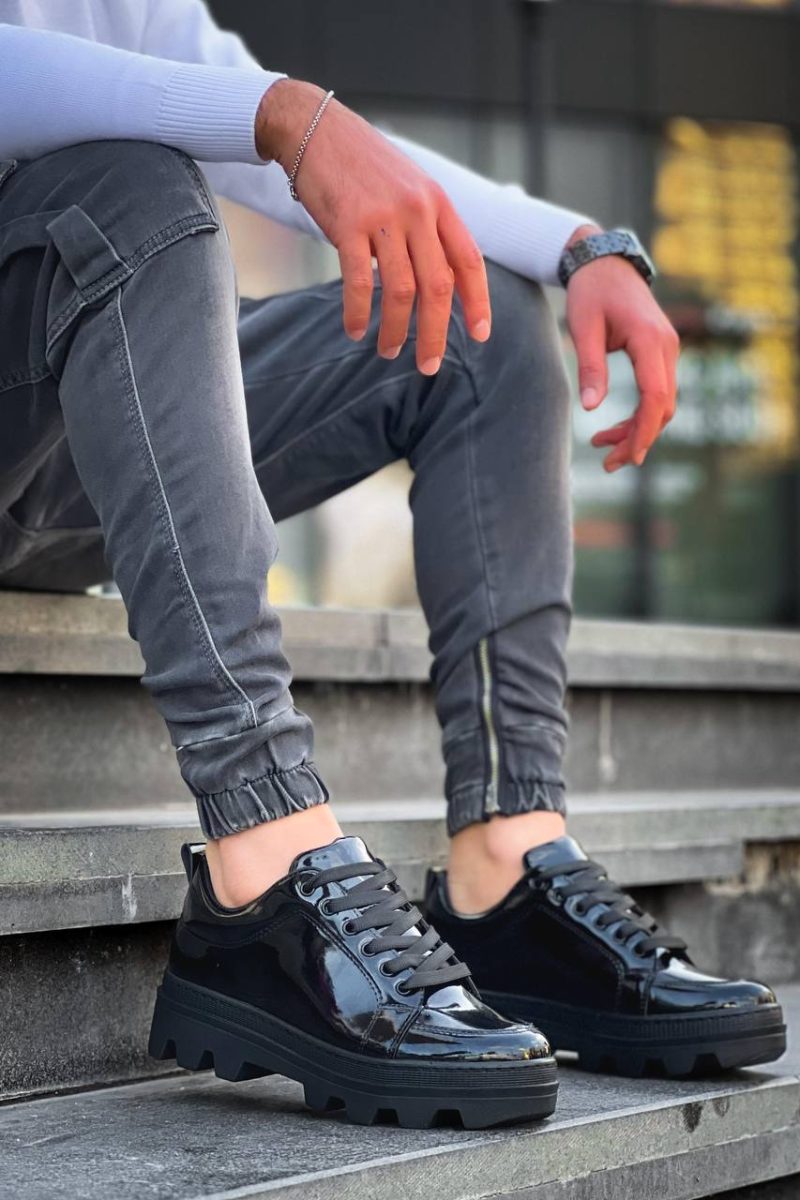 Boa KB-056 Men Casual Shoes, Rugan Leather Black Fashion Shoes - Image 3