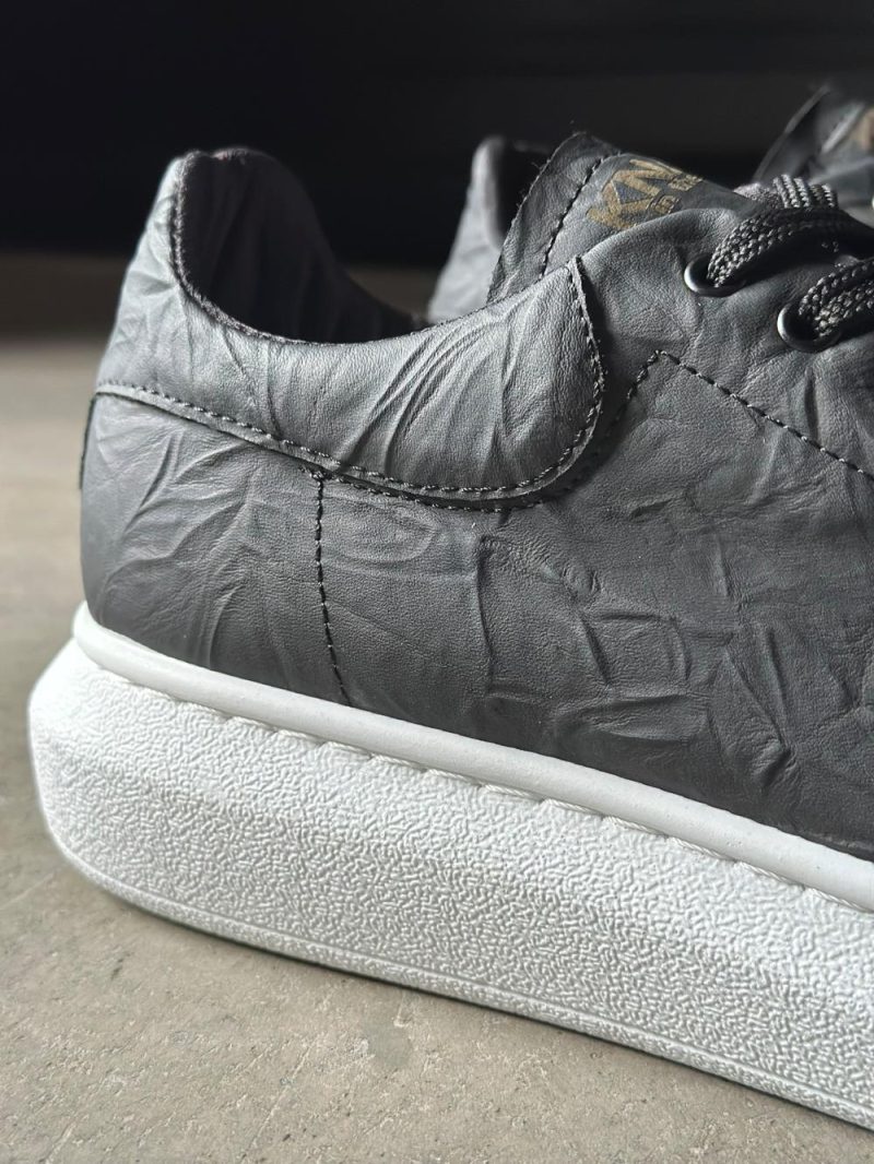 Solaress 044 Mens Sneakers, Leather Daily Shoes Black White Sole Detailed - Image 3