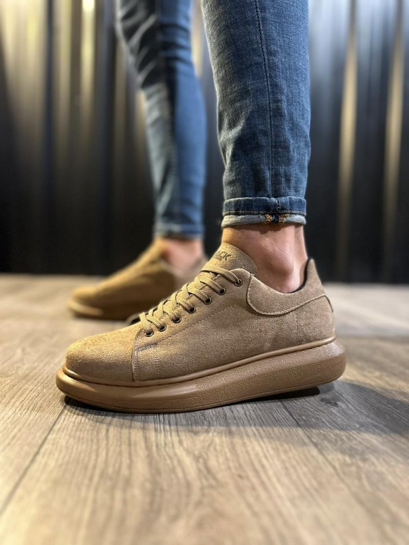 Solaress 044 Mens Sneakers, Leather Daily Shoes Camel Suede - Image 2