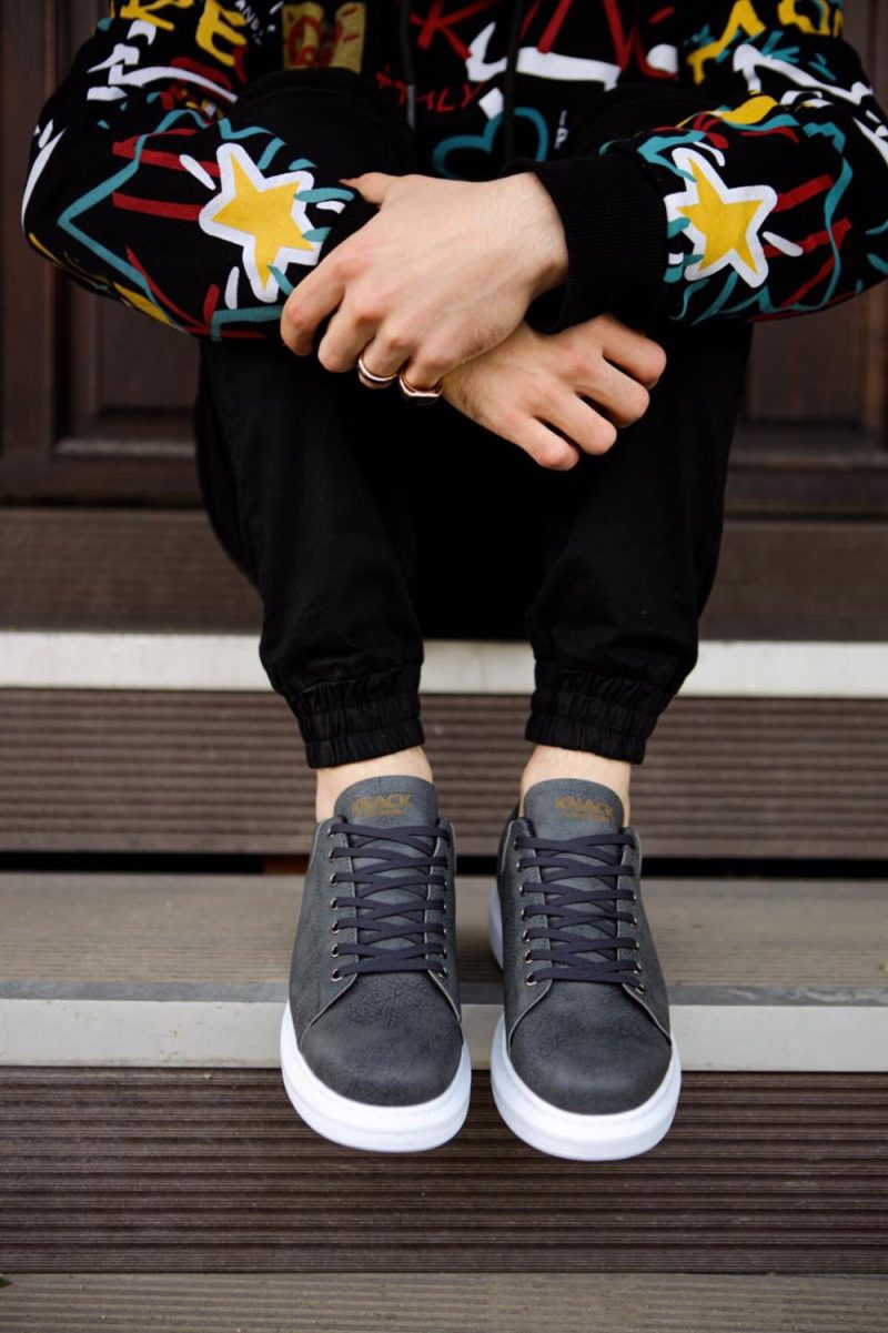 Solaress 044 Mens Sneakers, Leather Daily Shoes Grey - Image 5