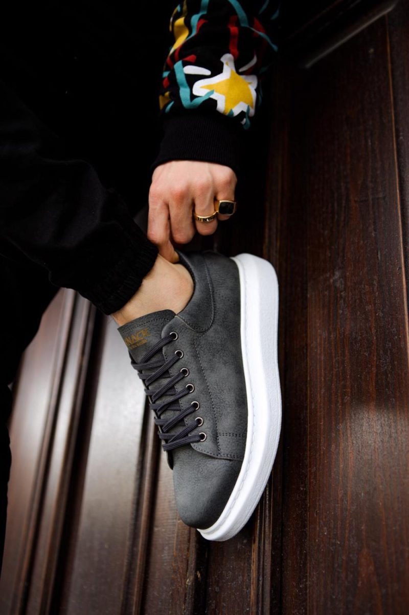 Solaress 044 Mens Sneakers, Leather Daily Shoes Grey - Image 2