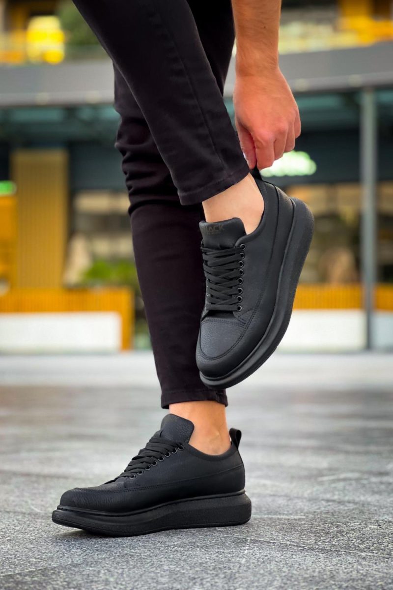 Solaress 814 Mens Sneakers, Leather Daily Shoes Black Black Sole - Image 2
