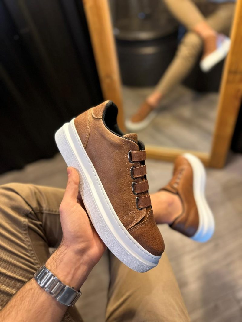 Solaress 521 Mens Sneakers, Leather Daily Shoes Brown - Image 4