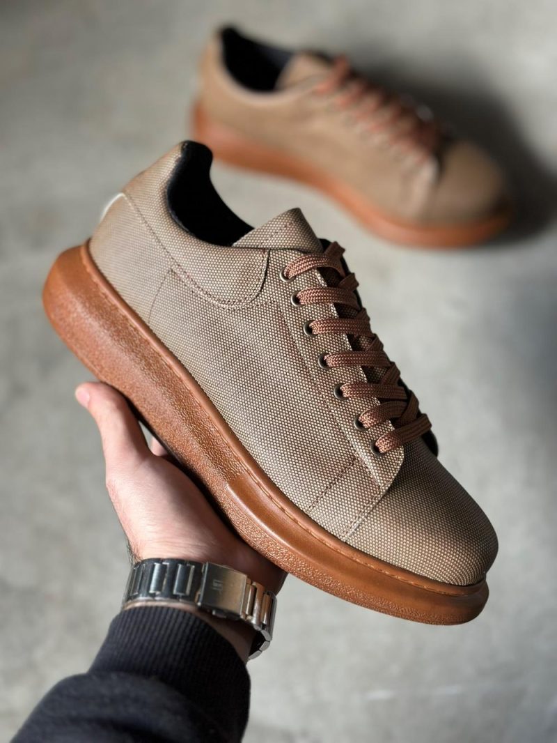 Solaress 041 Mens Sneakers, Leather Daily Shoes Brown - Image 5