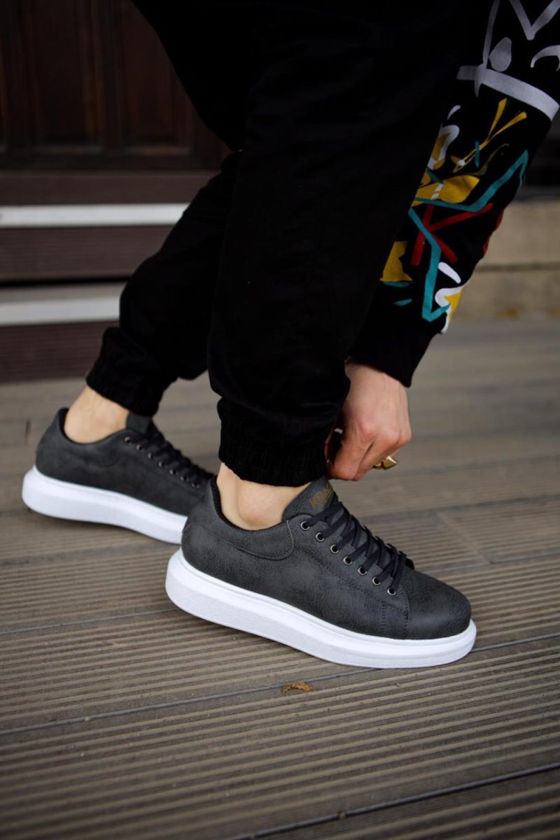 Solaress 044 Mens Sneakers, Leather Daily Shoes Grey - Image 3