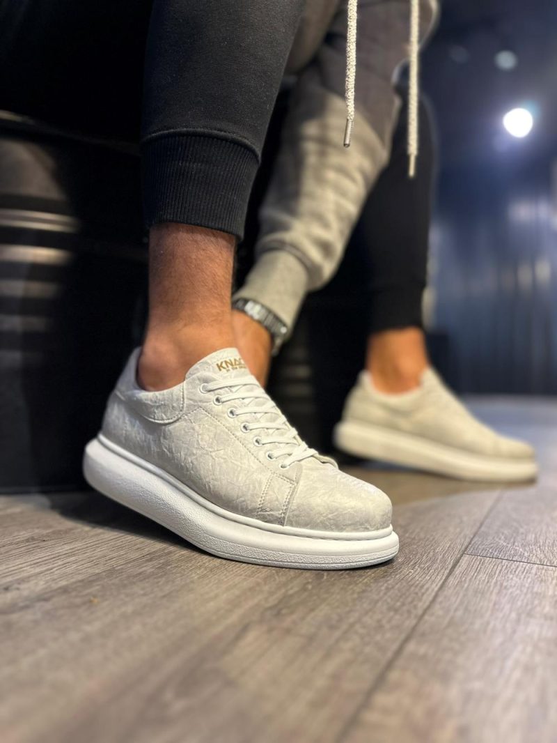 Solaress 044 Mens Sneakers, Leather Daily Shoes White Detailed