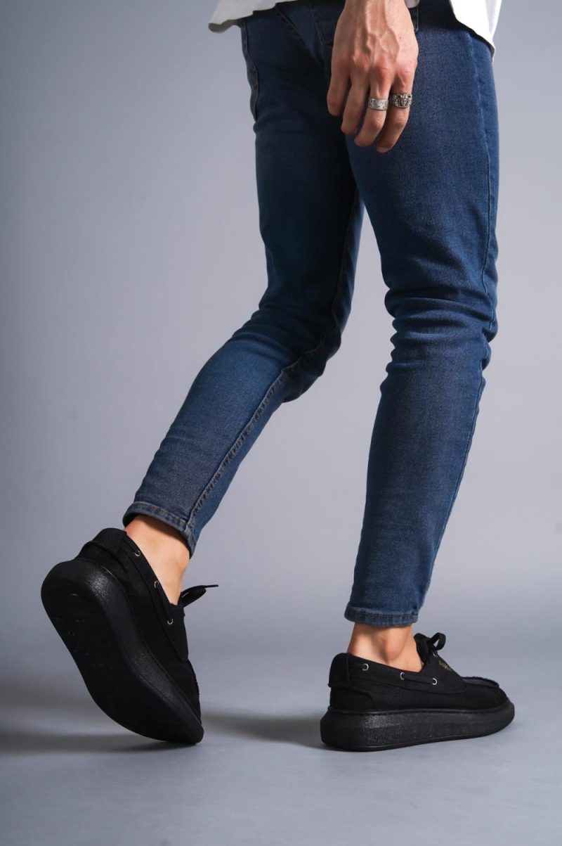 Solaress 009 Mens Sneakers, Leather Daily Shoes Black Black Sole - Image 5