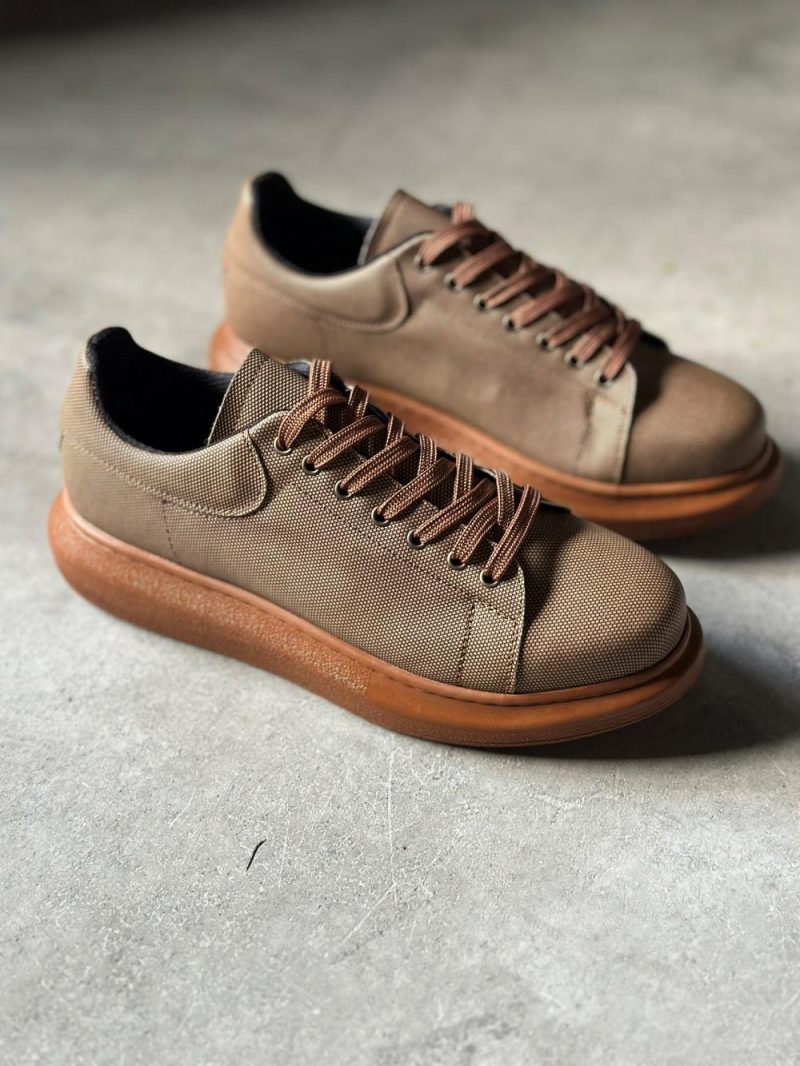 Solaress 041 Mens Sneakers, Leather Daily Shoes Brown - Image 4