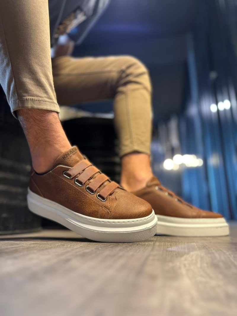 Solaress 521 Mens Sneakers, Leather Daily Shoes Brown - Image 3