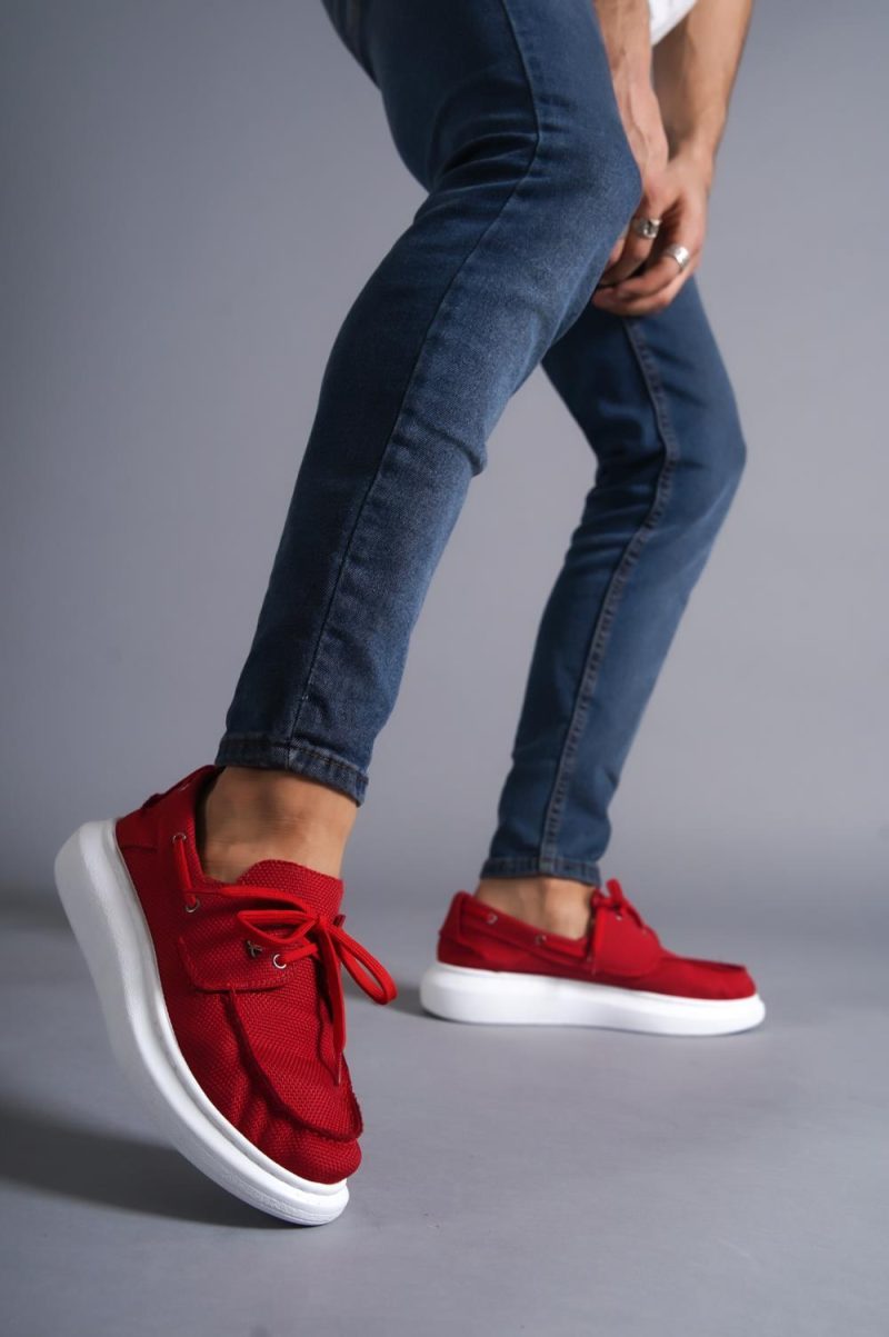 Solaress 009 Mens Sneakers, Leather Daily Shoes Red