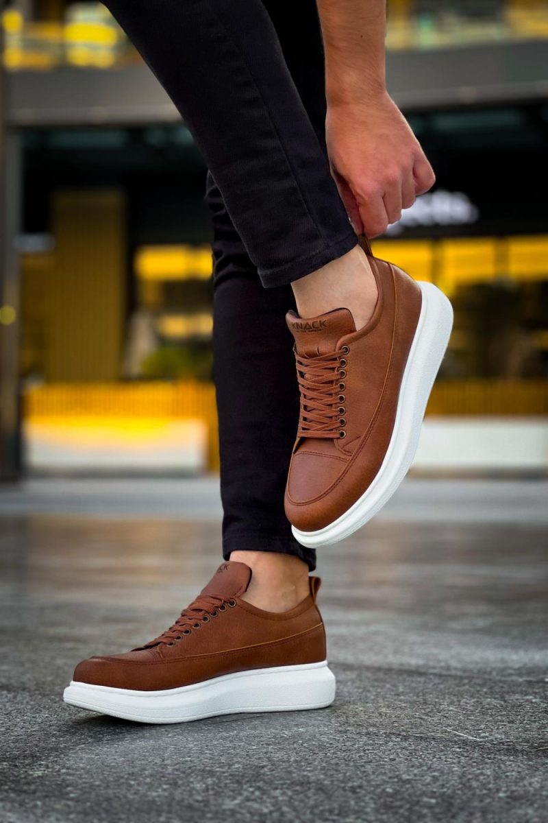 Solaress 814 Mens Sneakers, Leather Daily Shoes Brown - Image 3