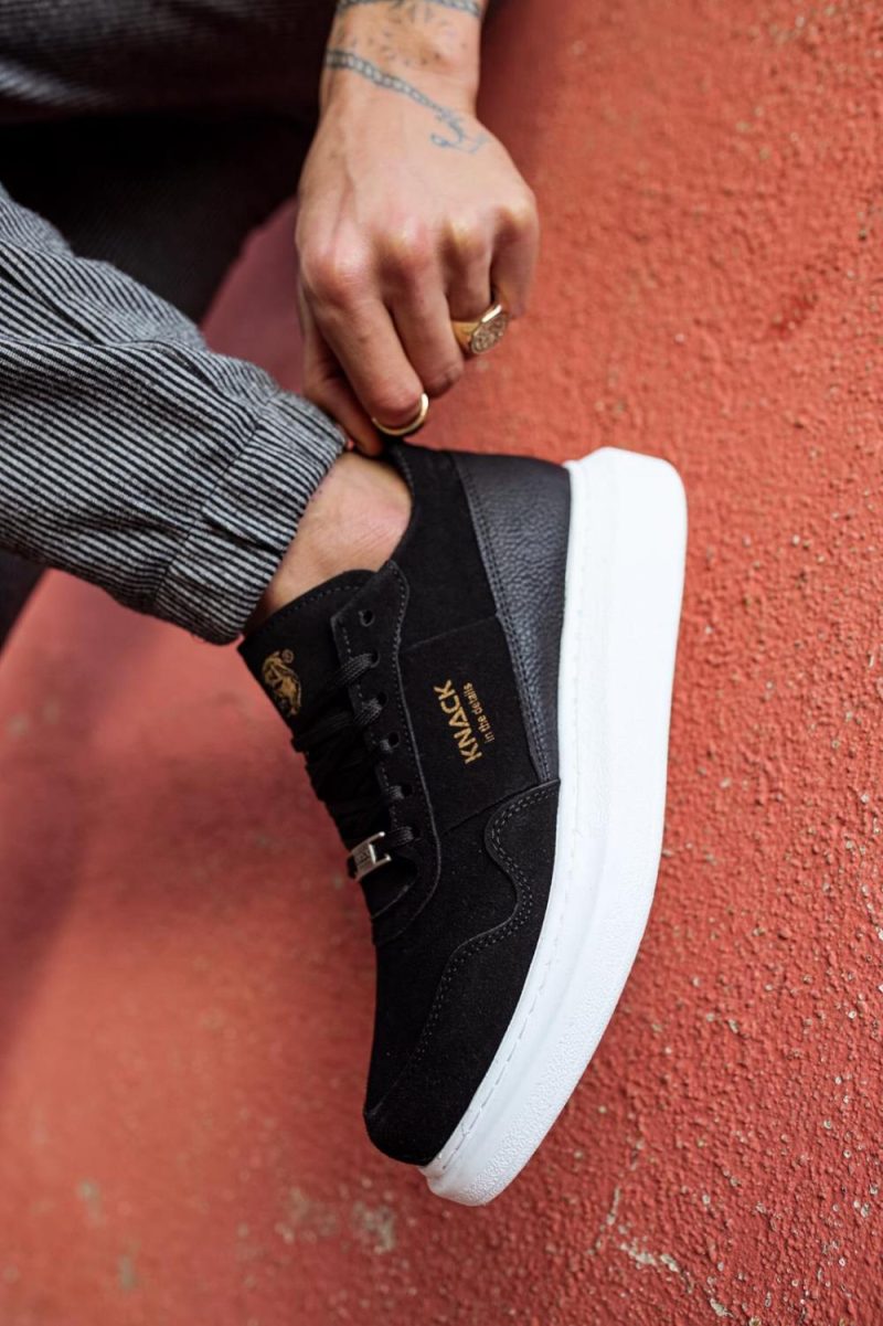 Solaress E040 Mens Sneakers, Leather Daily Shoes Black White Sole - Image 6
