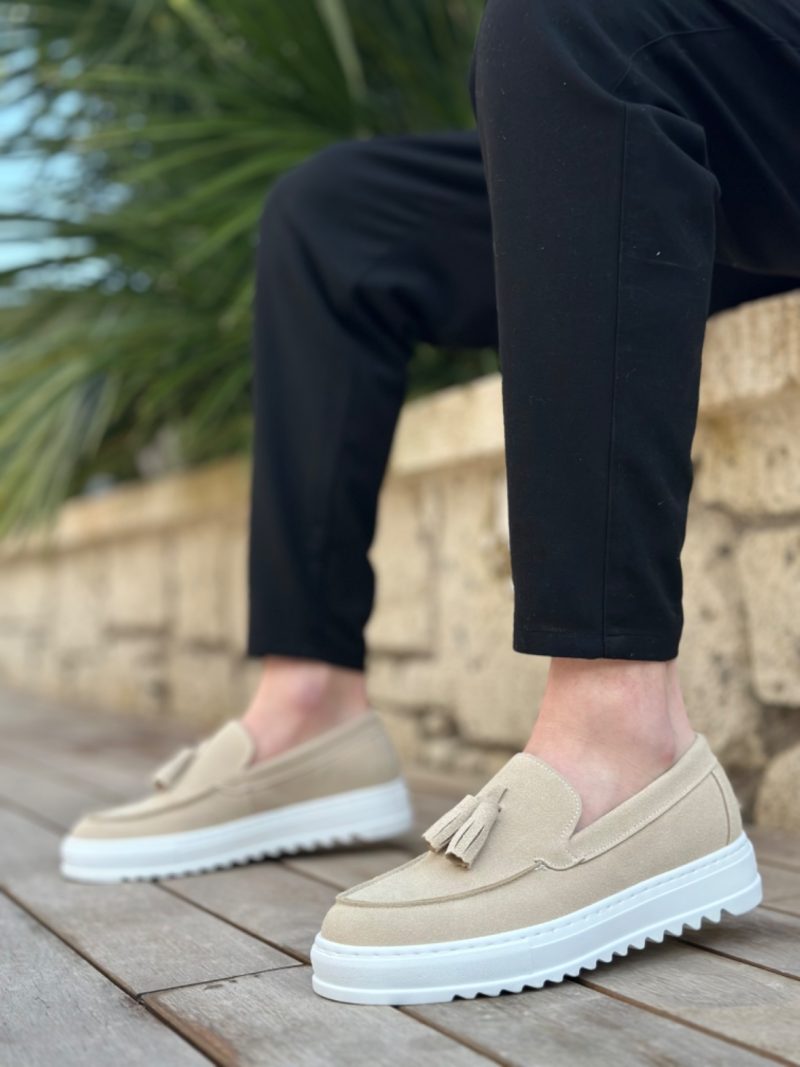 Boa BA0154 Men Sneakers, Linen Leather Beige Fashion Shoes - Image 2