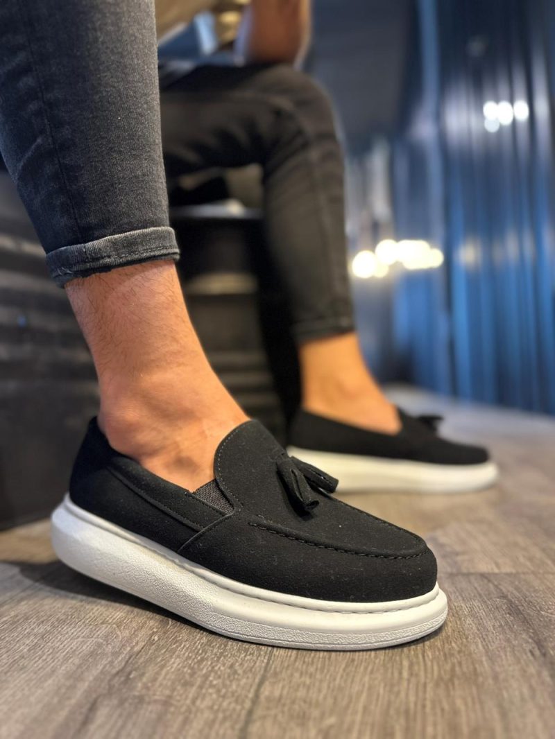 Solaress 818 Mens Sneakers, Leather Daily Shoes Black Suede White Sole - Image 2