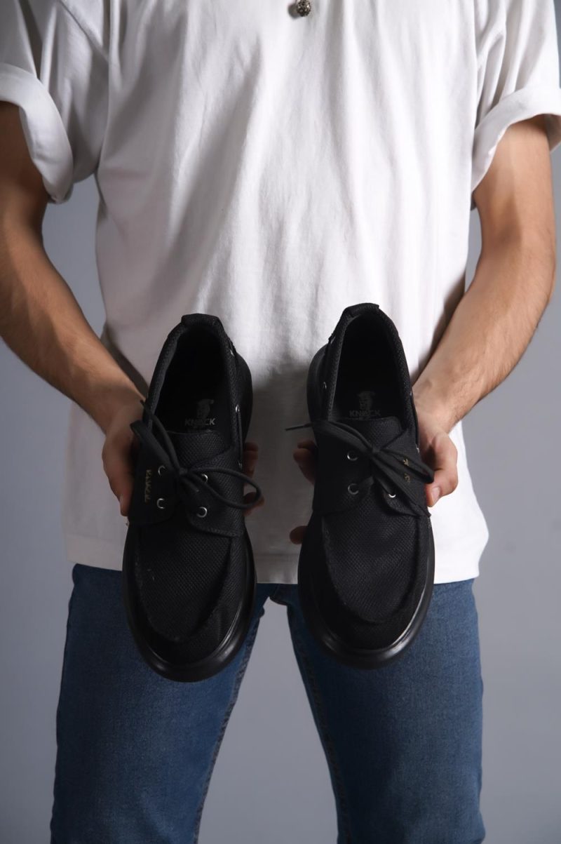 Solaress 009 Mens Sneakers, Leather Daily Shoes Black Black Sole - Image 3