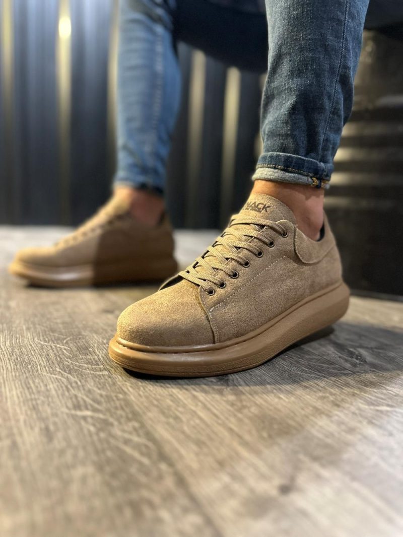 Solaress 044 Mens Sneakers, Leather Daily Shoes Camel Suede