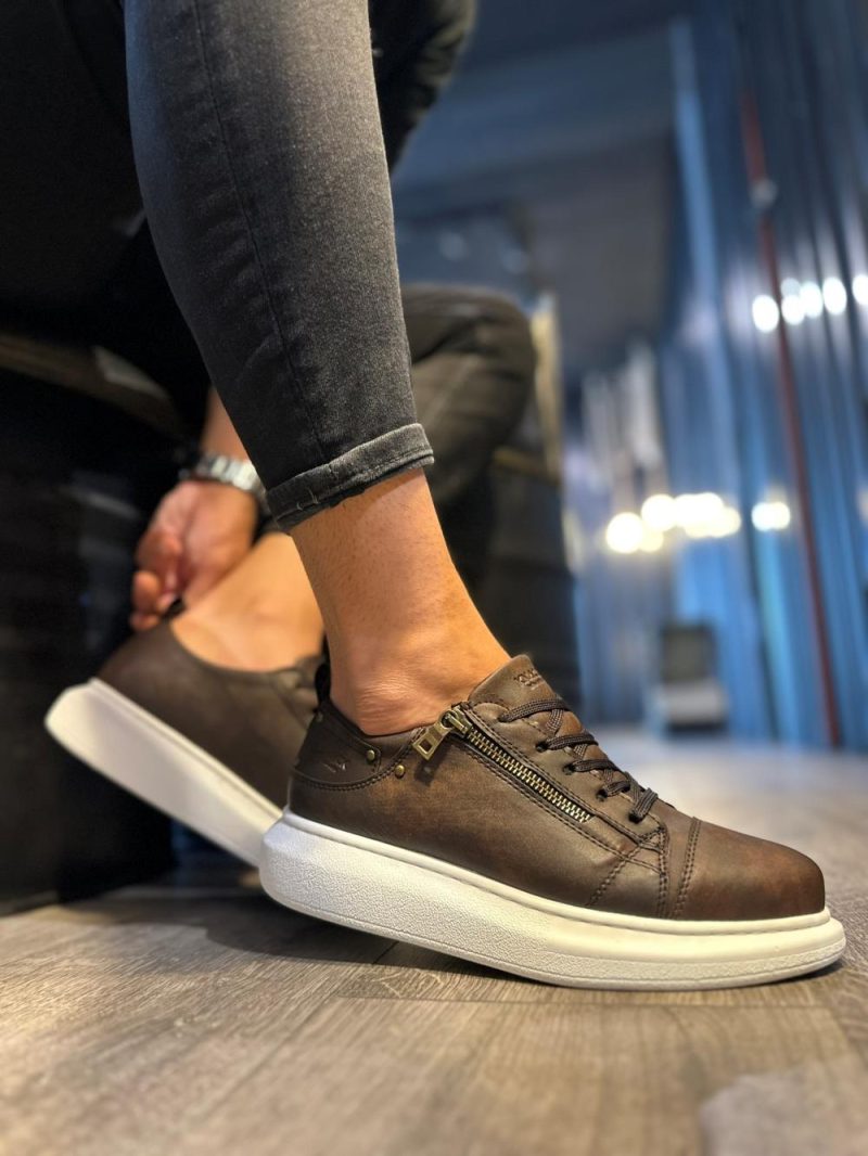 Solaress 555 Mens Sneakers, Leather Daily Shoes Mat Brown - Image 3