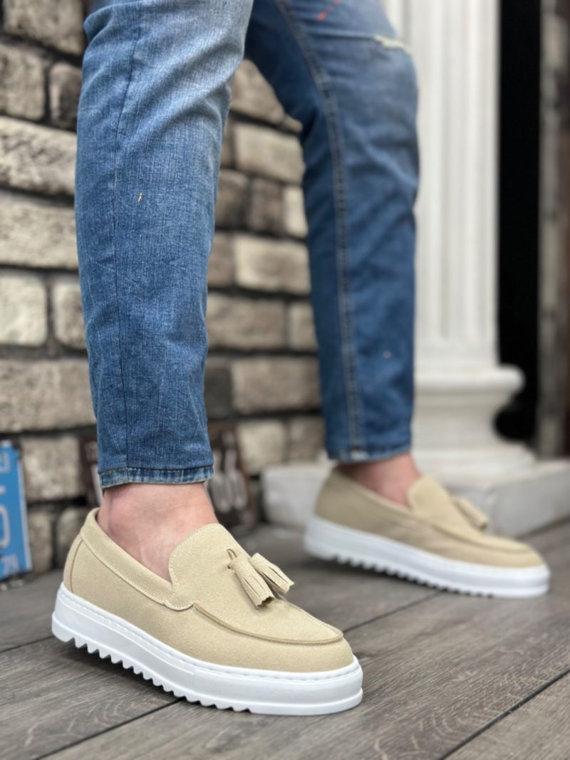 Boa BA0154 Men Sneakers, Linen Leather Beige Fashion Shoes - Image 4