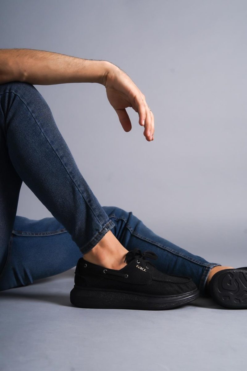 Solaress 009 Mens Sneakers, Leather Daily Shoes Black Black Sole - Image 4