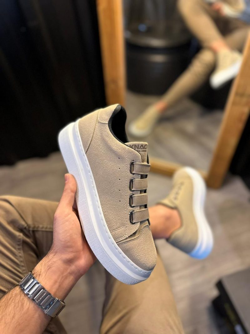 Solaress 521 Mens Sneakers, Leather Daily Shoes Mink Suede - Image 4
