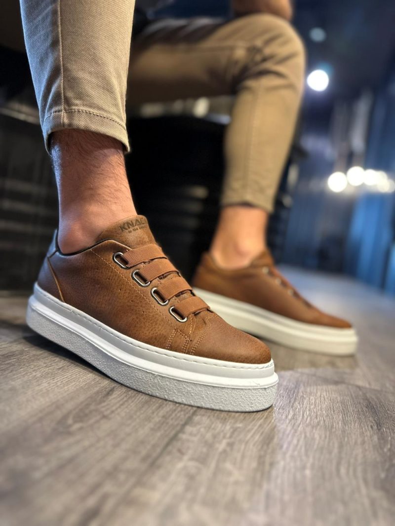 Solaress 521 Mens Sneakers, Leather Daily Shoes Brown - Image 2