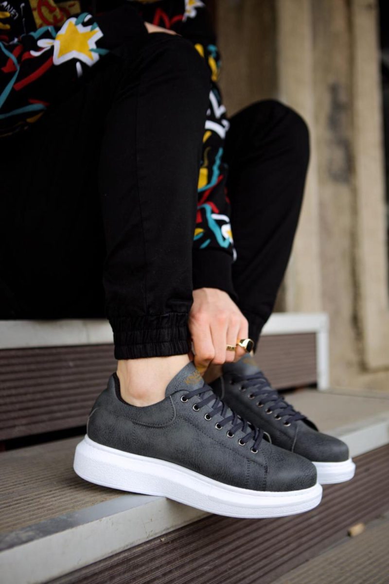 Solaress 044 Mens Sneakers, Leather Daily Shoes Grey - Image 6