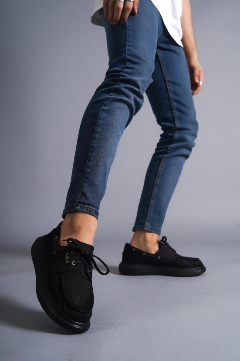 Solaress 009 Mens Sneakers, Leather Daily Shoes Black Black Sole