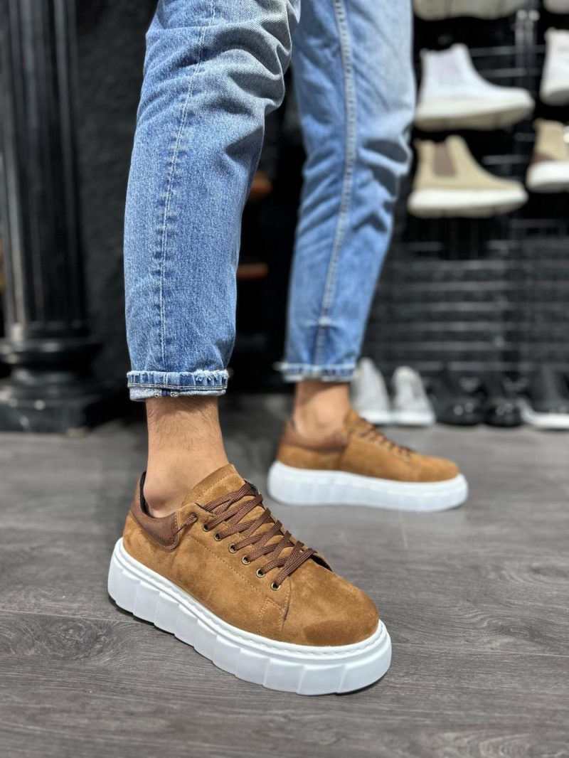 Solaress 144 Mens Sneakers, Leather Daily Shoes Brown - Image 2