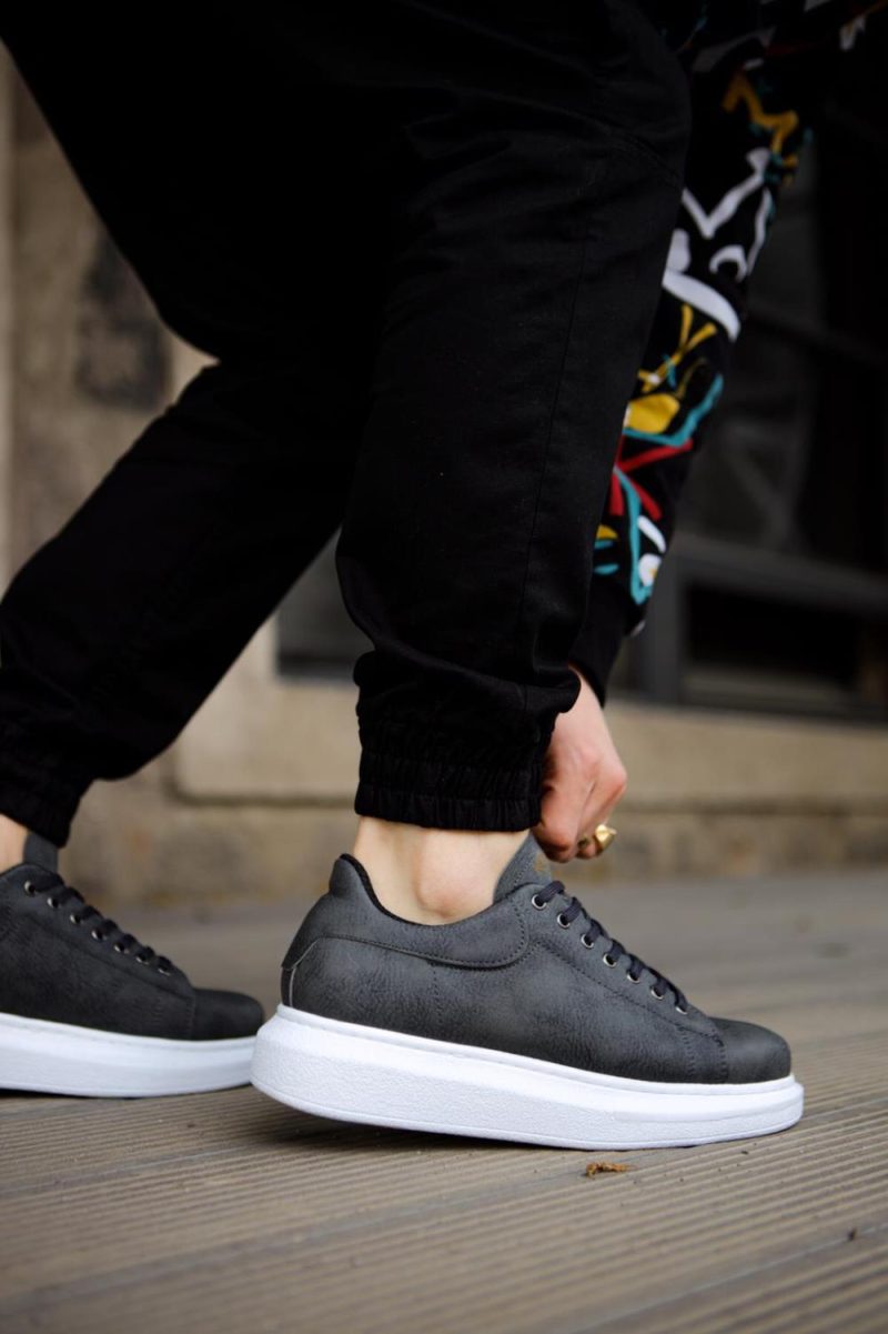 Solaress 044 Mens Sneakers, Leather Daily Shoes Grey - Image 4
