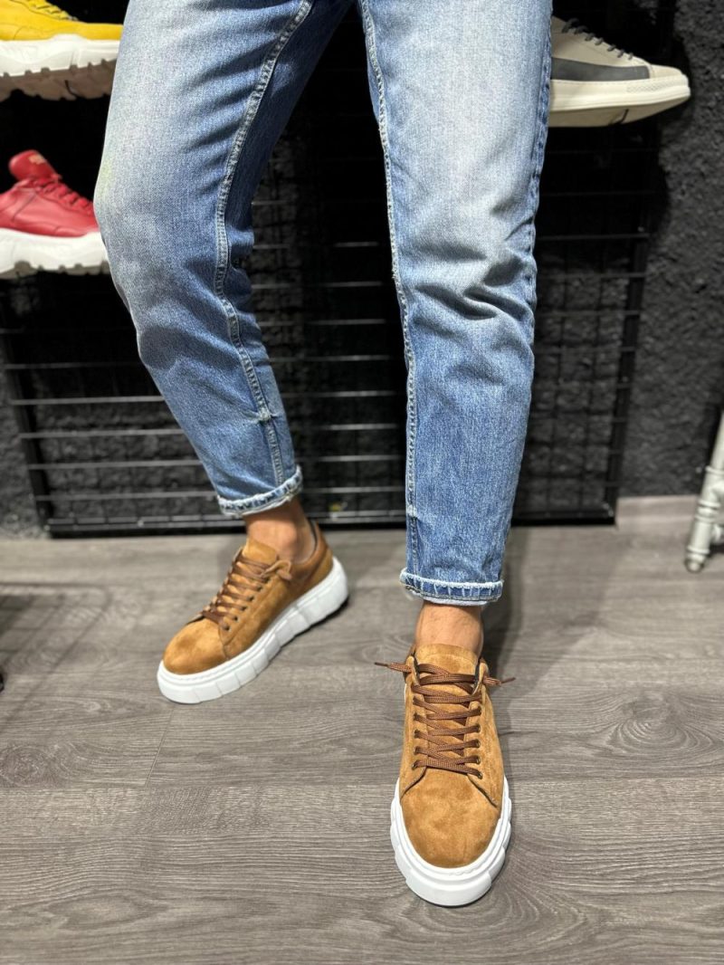 Solaress 144 Mens Sneakers, Leather Daily Shoes Brown - Image 3