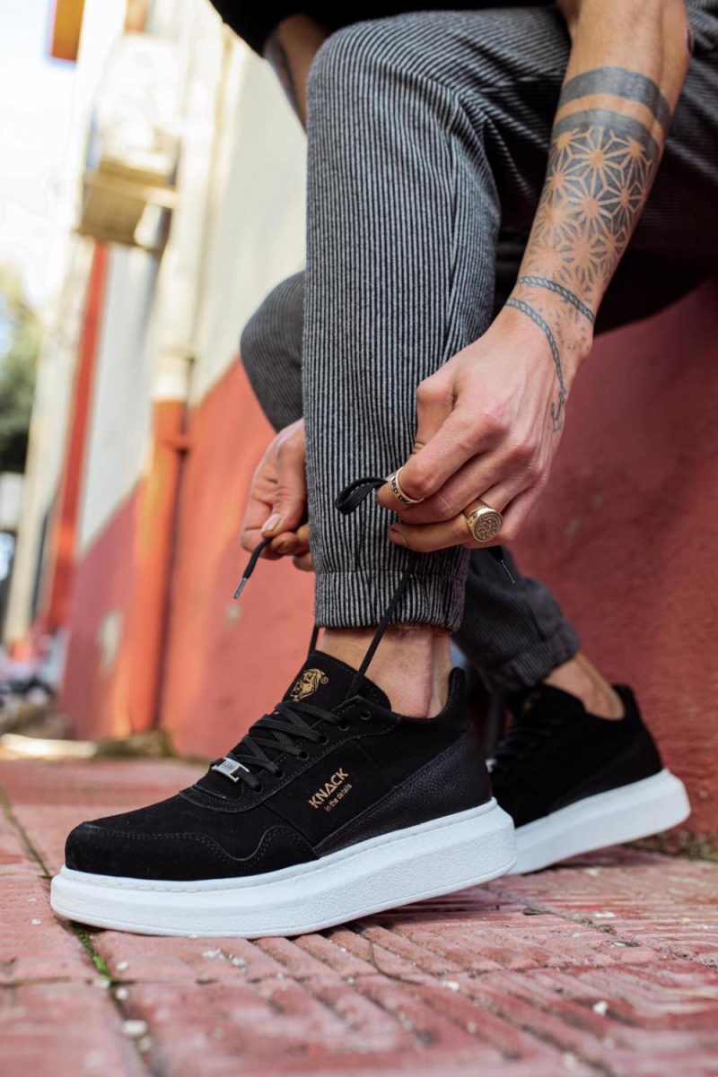 Solaress E040 Mens Sneakers, Leather Daily Shoes Black White Sole - Image 2