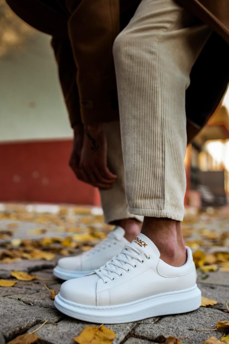 Solaress 044 Mens Sneakers, Leather Daily Shoes White