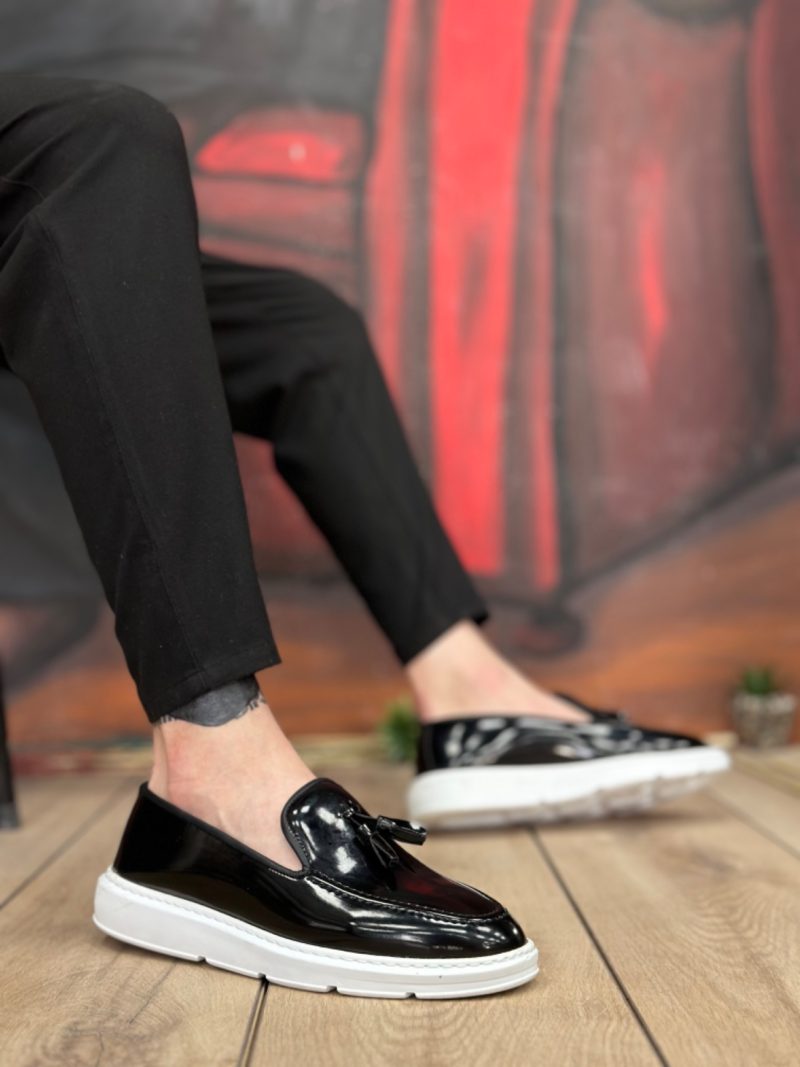 Boa BA0005 Men Sneakers, Rugan Leather Black Fashion Shoes