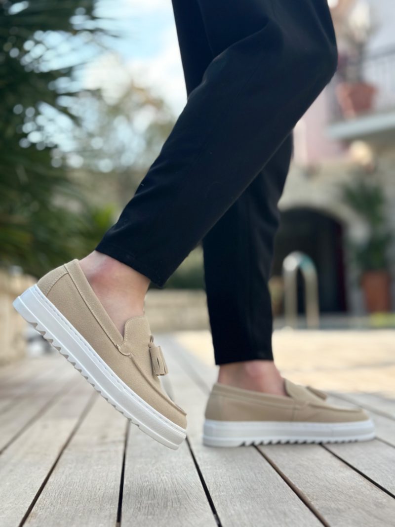 Boa BA0154 Men Sneakers, Linen Leather Beige Fashion Shoes - Image 3