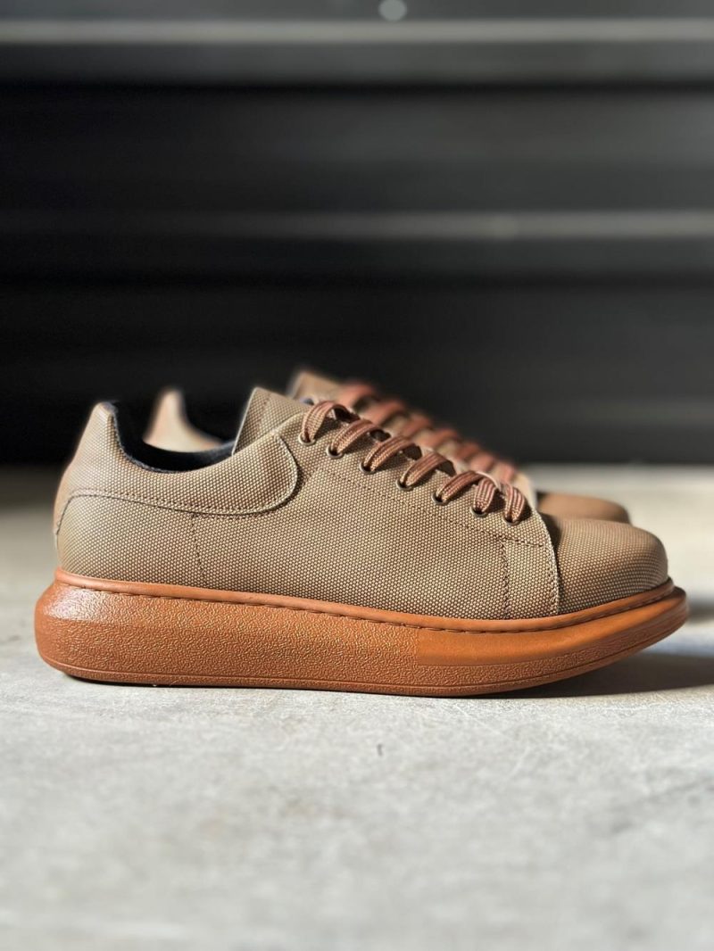 Solaress 041 Mens Sneakers, Leather Daily Shoes Brown - Image 2