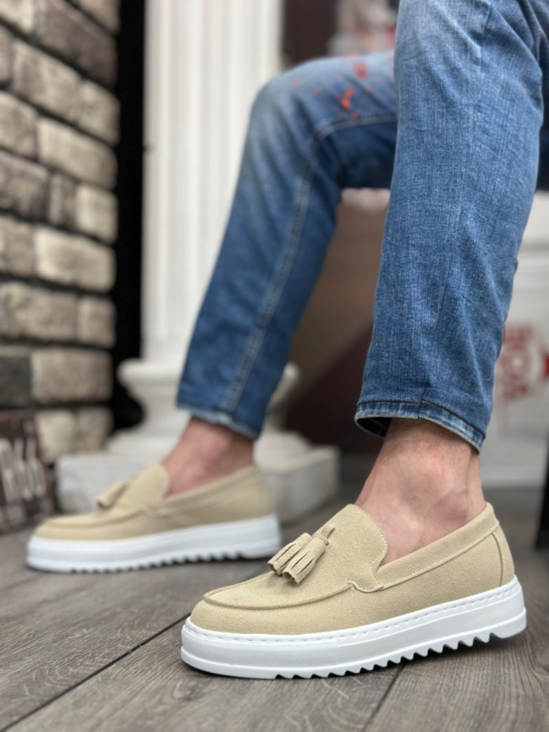 Boa BA0154 Men Sneakers, Linen Leather Beige Fashion Shoes - Image 5