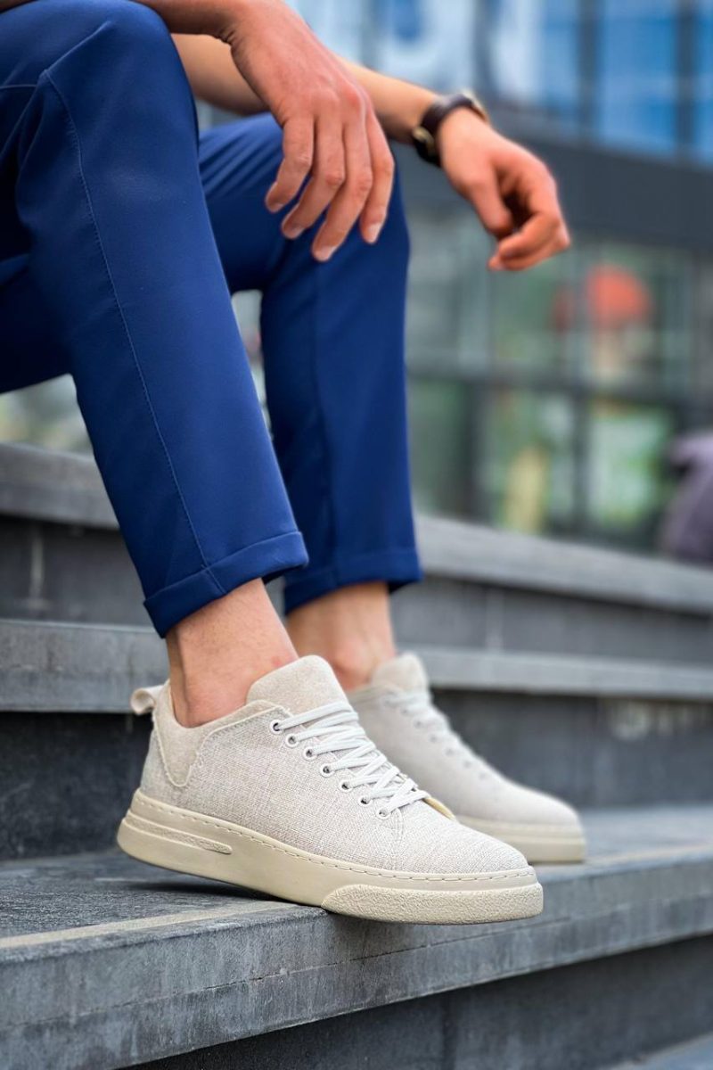 Boa KB-X20 Men Casual Shoes, Linen Leather Beige Fashion Shoes