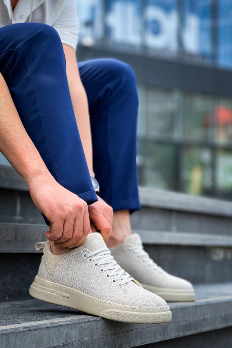 Boa KB-X20 Men Casual Shoes, Linen Leather Beige Fashion Shoes - Image 3