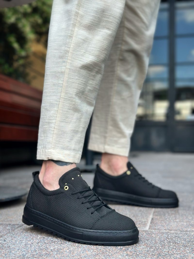 Boa BA0152 Men Sneakers, Linen Leather Black Fashion Shoes - Image 3