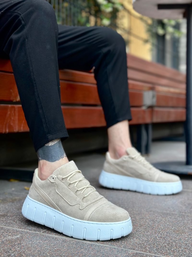 Boa BA0666 Men Sneakers,  Leather Beige Fashion Shoes