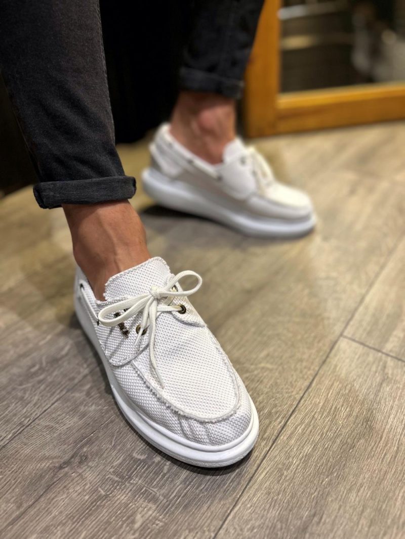 Solaress 009 Mens Sneakers, Leather Daily Shoes White - Image 3