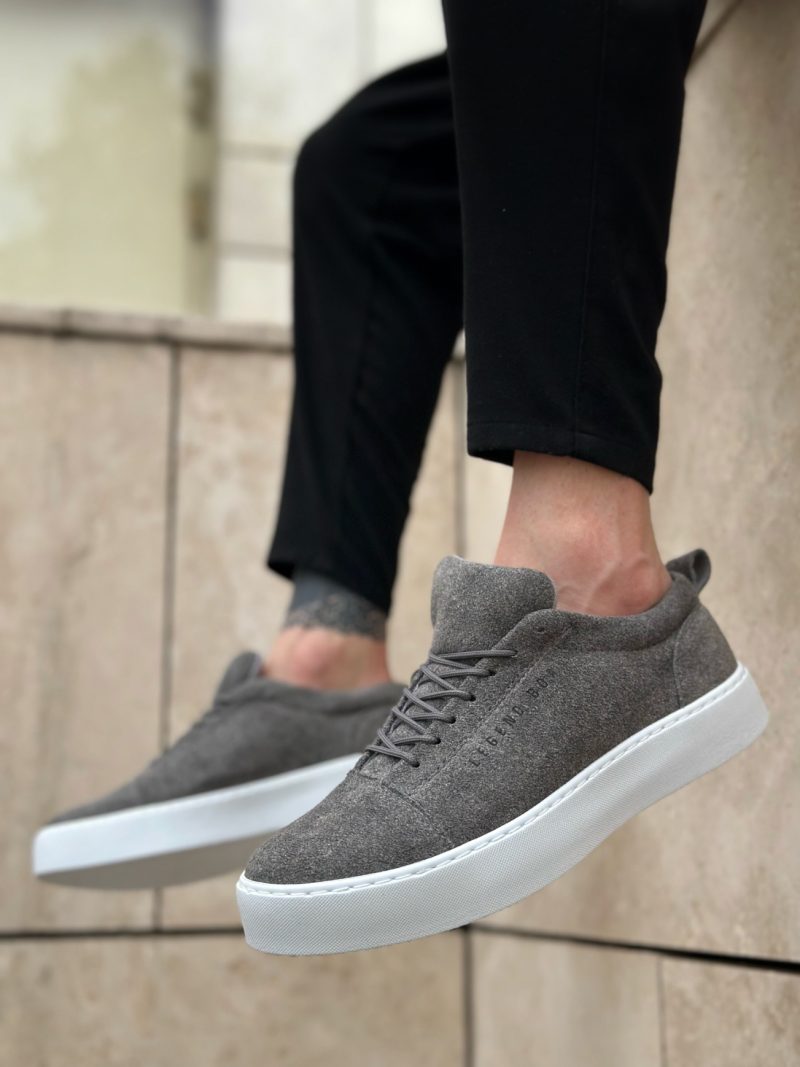 Boa BA104- Men Sneakers,  Leather GRİ Fashion Shoes - Image 3