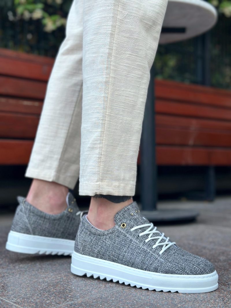 Boa BA0152 Men Sneakers, Linen Leather Grey Fashion Shoes - Image 2