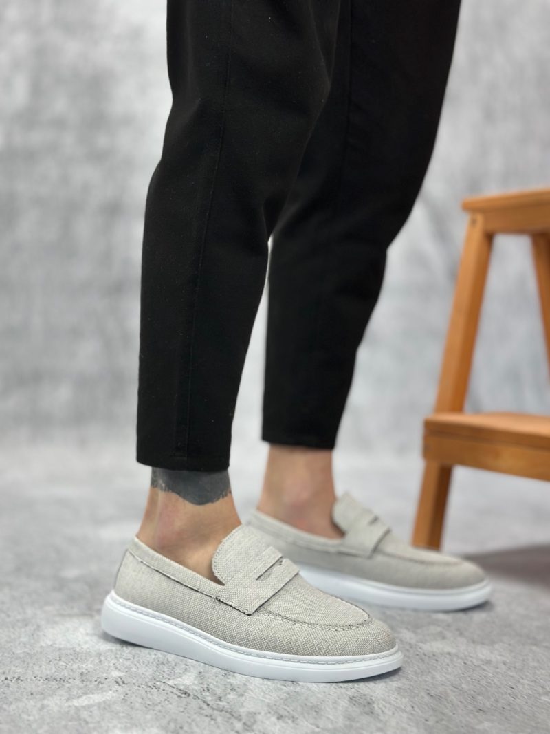 Boa BA0355 Men Classic Shoes, Linen Leather Grey Fashion Shoes - Image 2